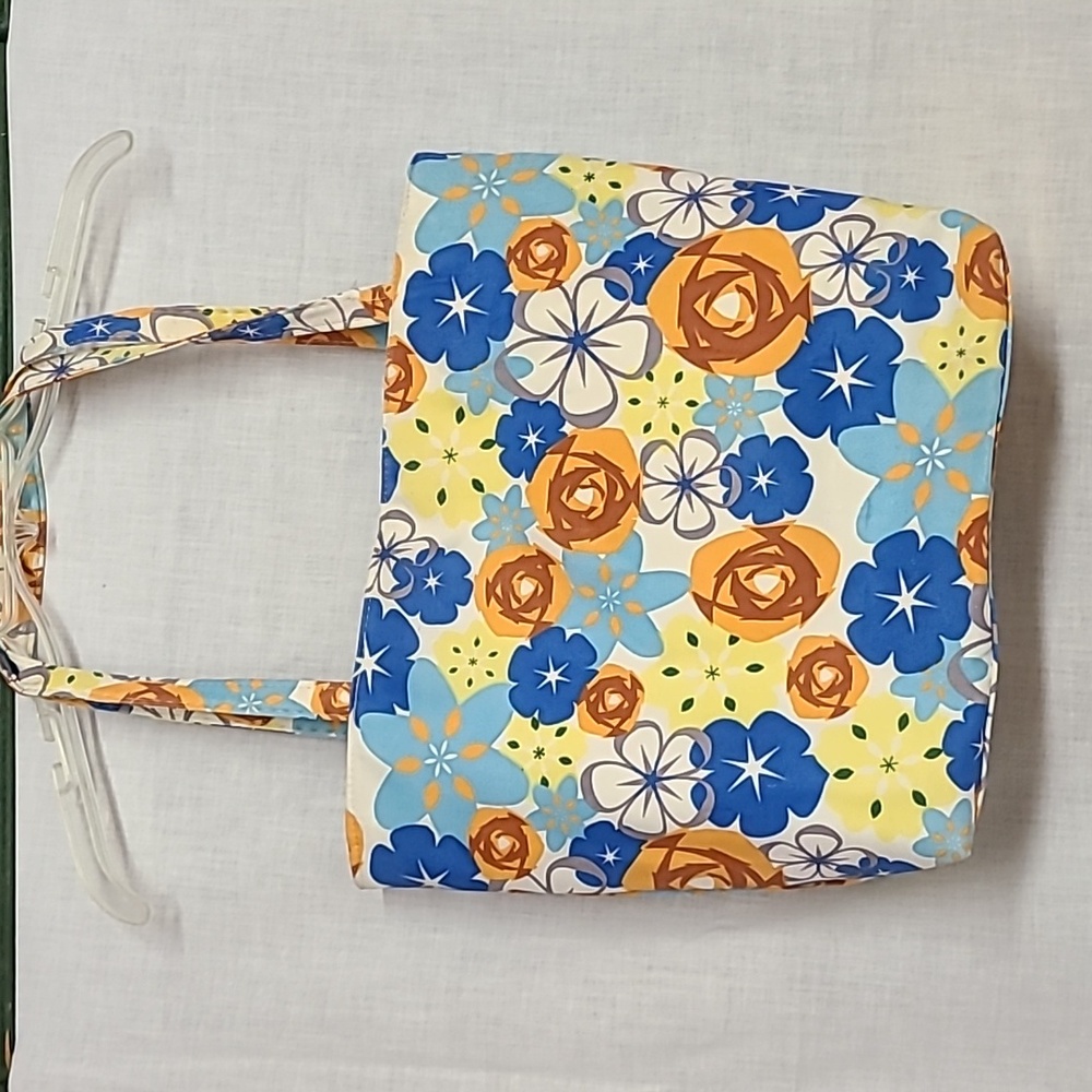 Floral Beach Shopping Tote Bag Blue Orange Yellow 12" x 16"